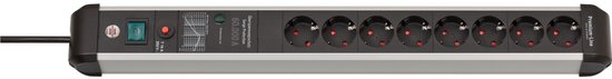 Brennenstuhl Premium-Protect-Line, stekkerdoos 8-voudig met overspanningsbeveiliging (3 m kabel, met schakelaar, Made in Germany)
