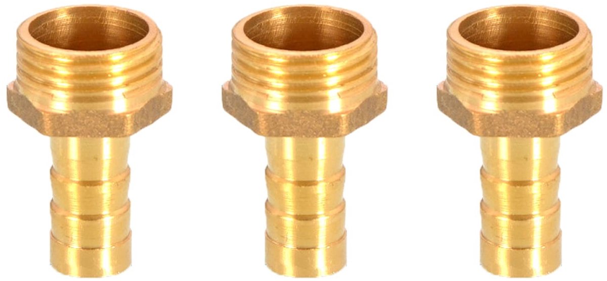 Dailygoods- Fitting Messing 3 Stuks - Slang Koppeling - Mannelijke BSP Draad - Slangkoppelingen - Water/Gas/Lucht - Hoogwaardige Kwaliteit - Slangkoppeling