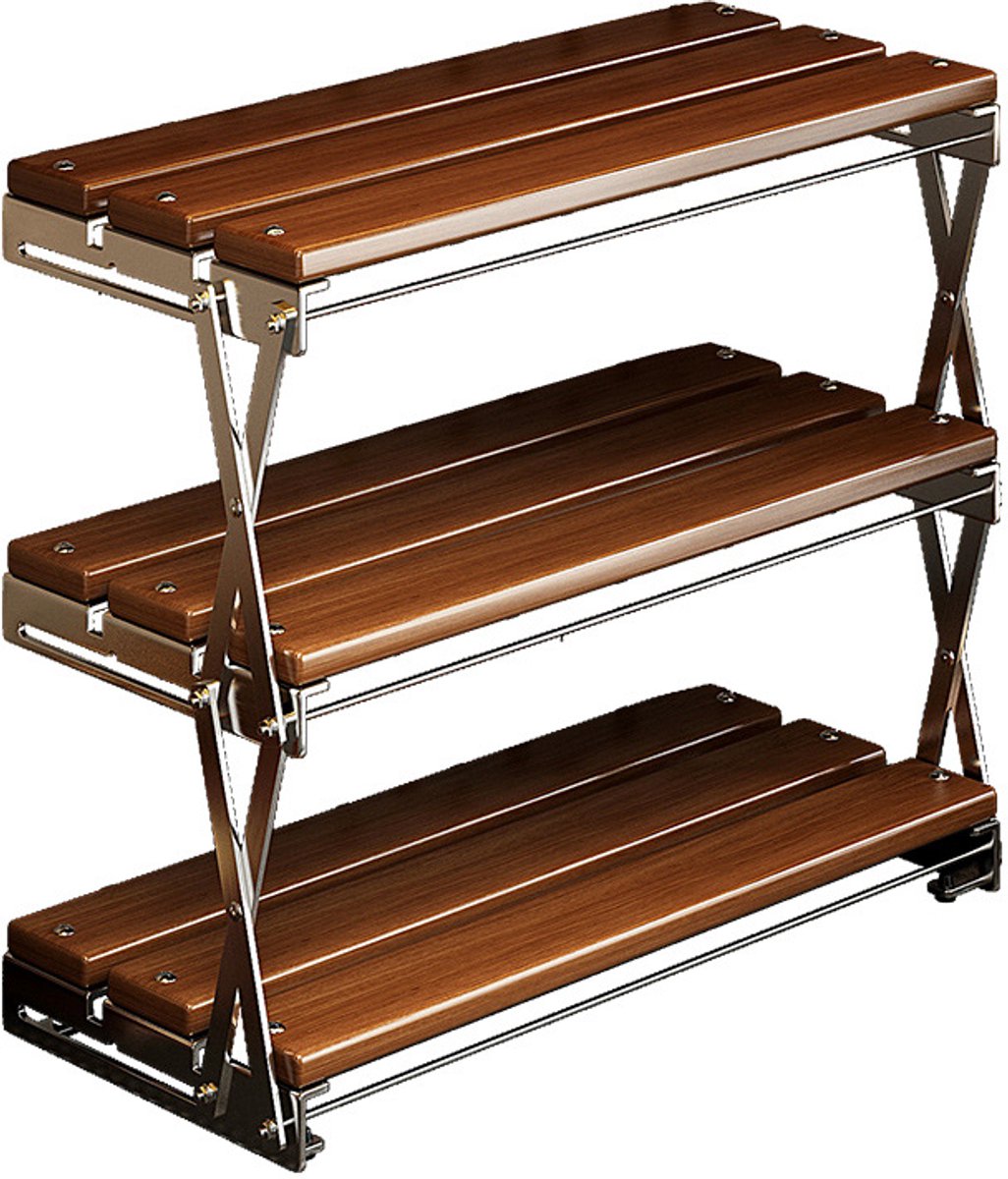 Opklapbaar rek met 3 lagen - 1 stuk - 30×18×35 cm - Multifunctionele opbergruimte - Koffie- en theerek met drie lagen - Houten theerek - Verzilverd koolstofstaal - Geschikt voor keuken en woonkamer - Houtkleur