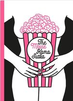 Une illustration en noir et blanc d'un livre sur le Kama Sutra du cinéma, tenu par des mains avec une boîte de popcorn.