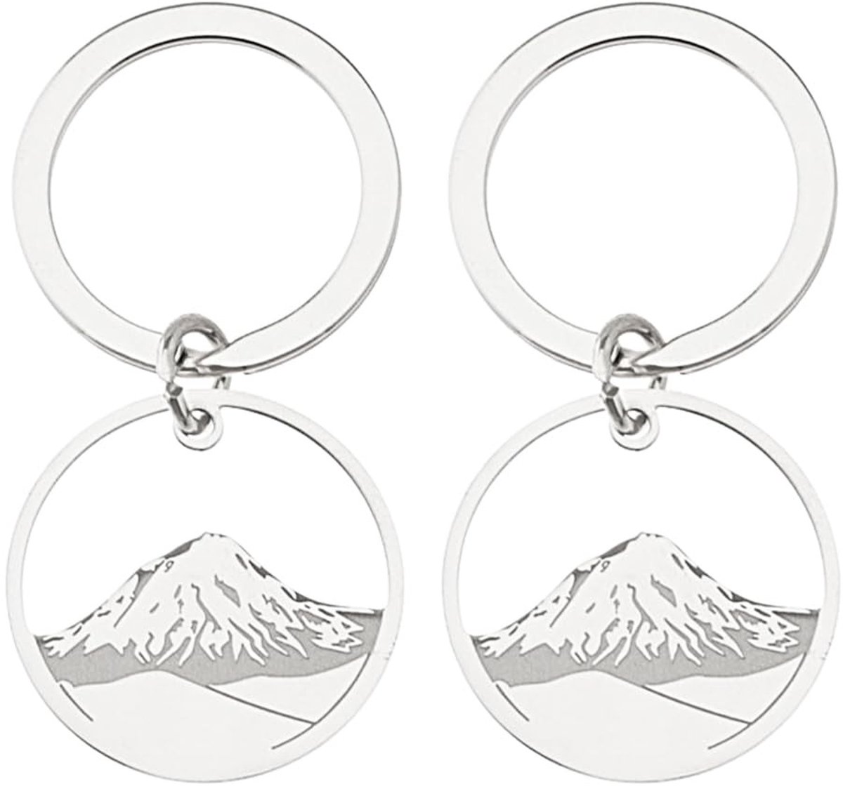 Dailygoods- Sleutelhanger Bergvorm - Rvs Sleutelhanger - Lichtgewicht - Duurzaam - 2 Stuks - Glanzend Roestvrij Staal - Sleutelring
