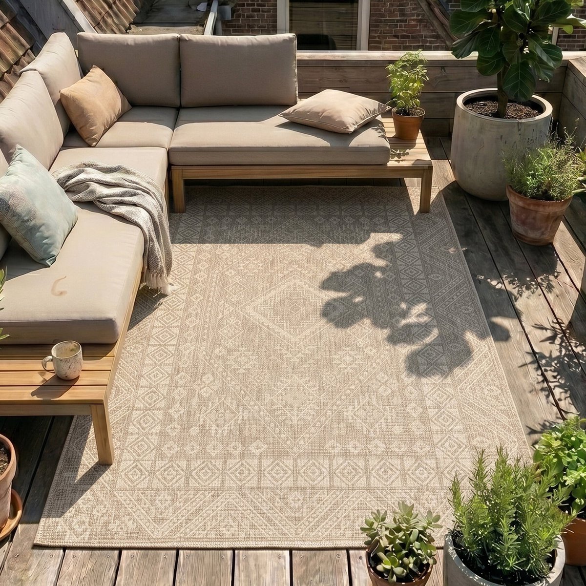 Fraai Jute buitenkleed - Atlas Aztec Bruin/Creme - 80x150cm