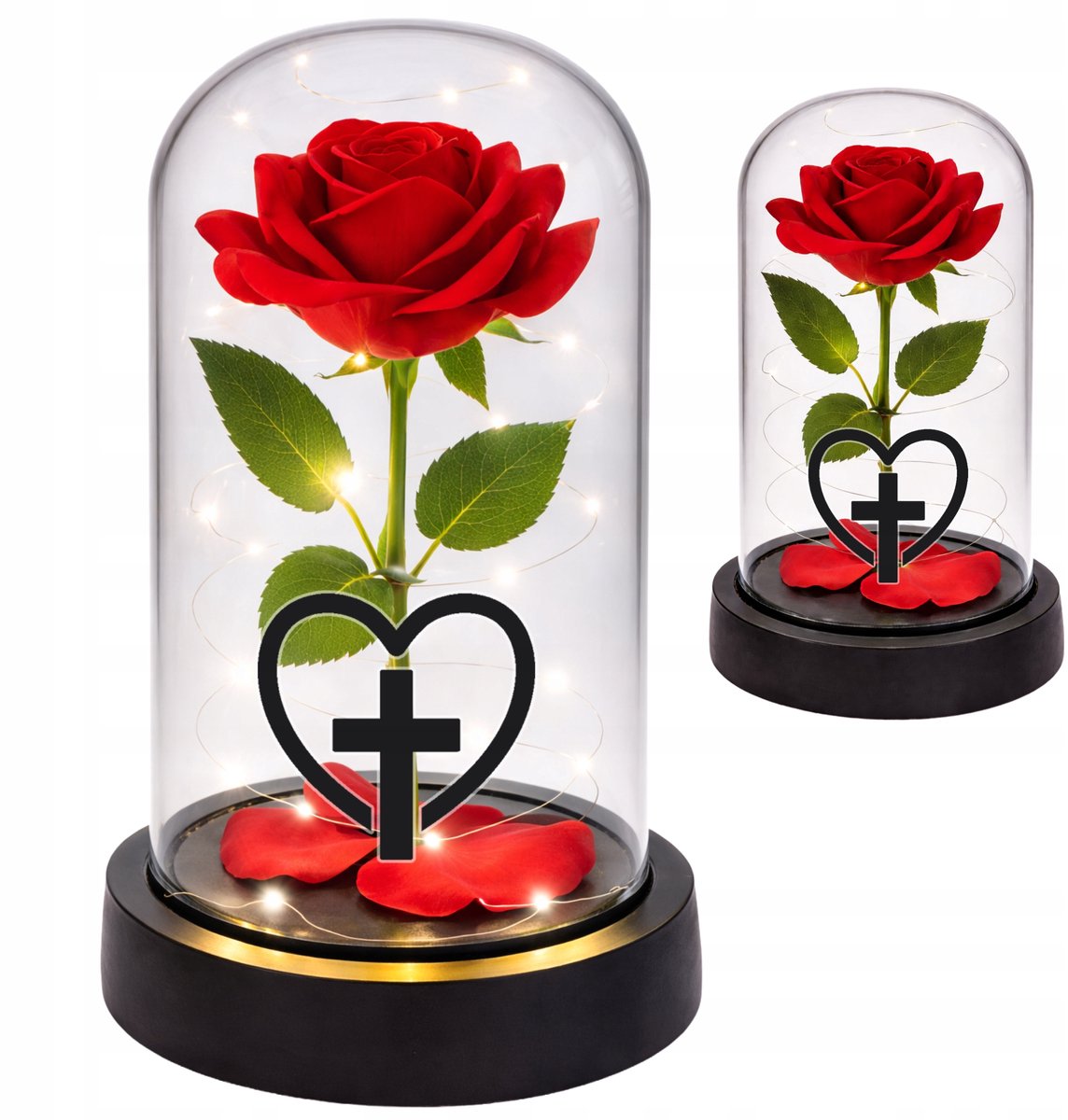 Eeuwige Rozen Lantaarn LED Graf Grafsteen Decoratie met Kruis