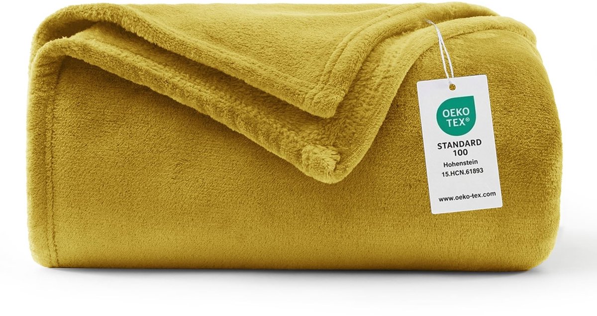 Dailygoods - Omkeerbare flanellen deken - Microvezel - Zacht en warm - Geel - Ademend - Perfect voor winter - Geschikt voor buitengebruik