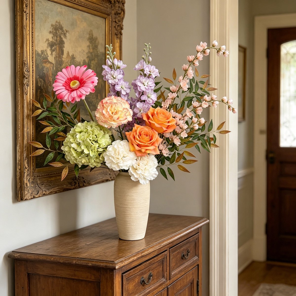 VVBV Kunstbloemen -Zijden bloemen boeket - Onderhoudsvrij - Herbruikbaar - Inclusief vaas - Geschikt voor binnen- Valentijnsdagcadeau