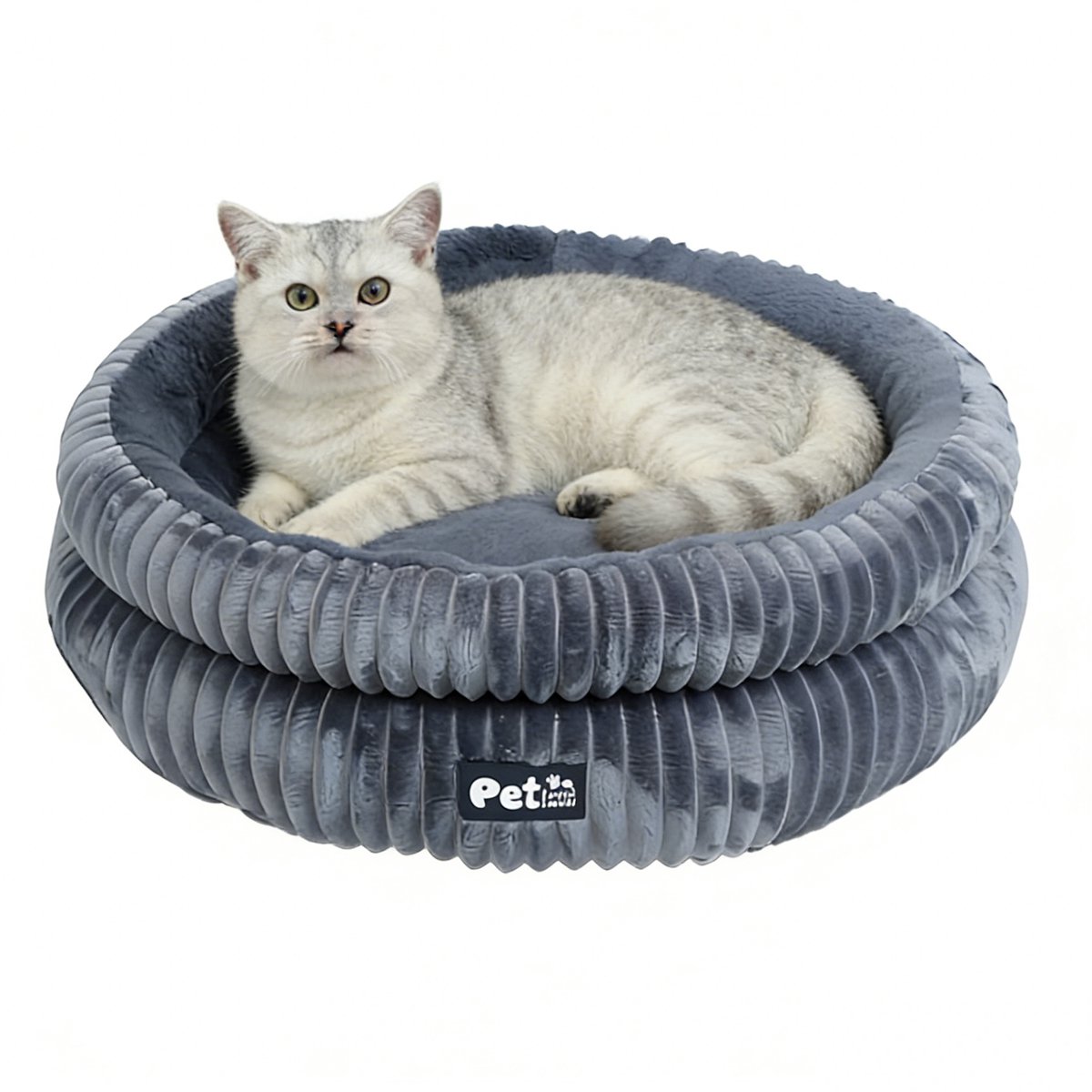Donut Hondenmand & Kattenmand 65 cm - Fluffy Pluche Huisdierbed met Uitneembaar Kussen - Anti Stress & Kalmerend - Met Anti-slip Bodem - Zacht en Wasbaar in Machine - Ondersteuning voor Nek en Rug - voor Kleine tot Middelgrote Honden & Katten - grijs