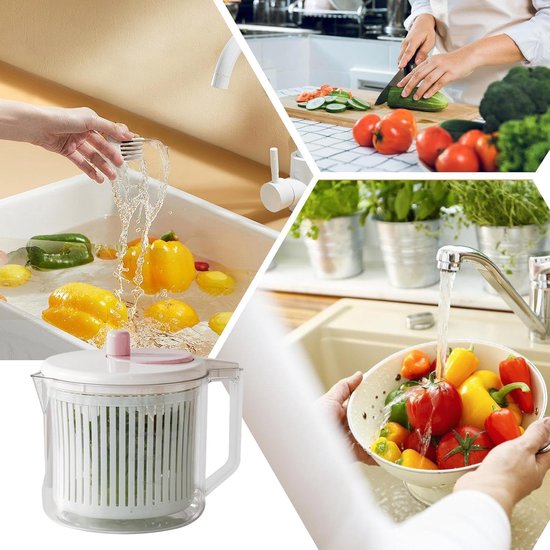 Fruit Centrifuge Kom - Keukenmand Afgieten - Groente Fruit Wassen - Efficiënt Multifunctioneel - 25x20x20 cm - Wit — afbeelding 4
