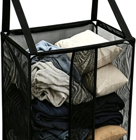 Opvouwbare Wasmand - Vuilnisbak Korf - Kleding Opbergen - Met Mesh - 40 cm - Zwart — afbeelding 5