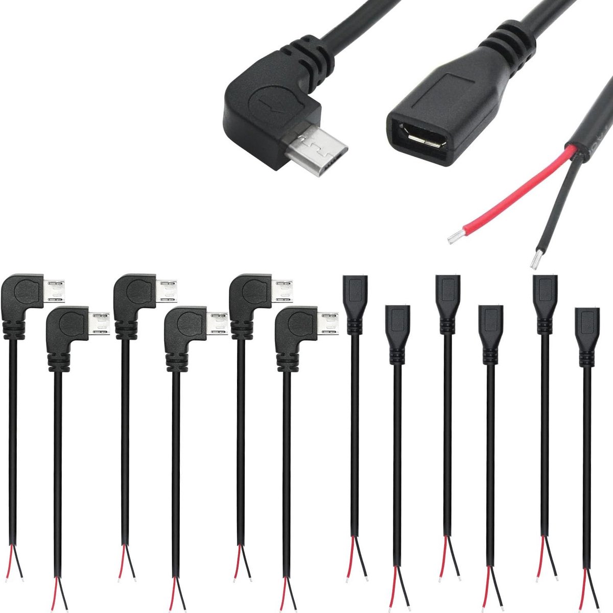 Dailygoods - Micro-USB Pigtail Kabel 12 Stuks 90 Graden 5V/2A voor DIY Projecten