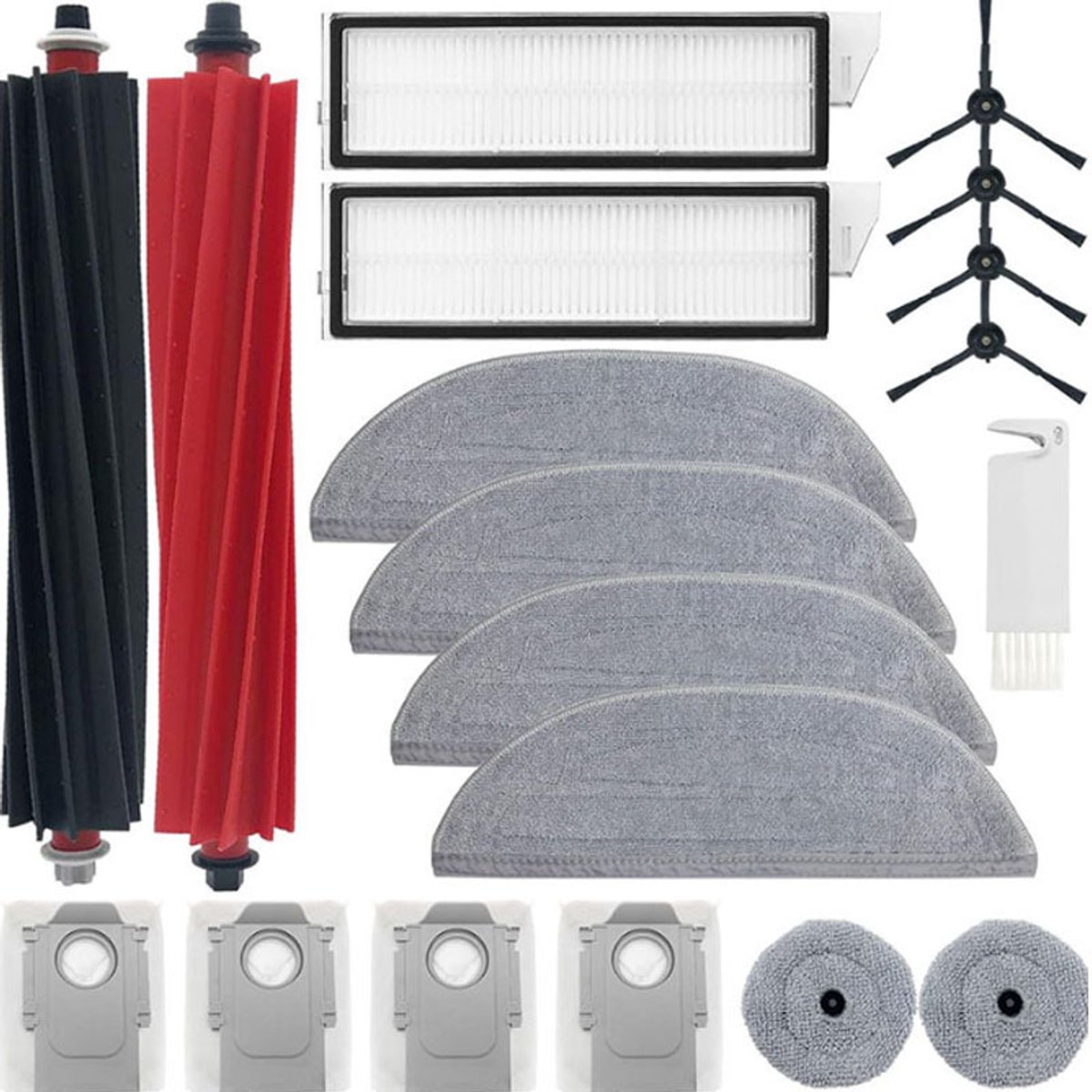 19 stuks accessoirekit - inclusief 1 paar hoofdborstels, 4 zijborstels, 2 filters, 4 grote reinigingsdoeken, 2 kleine reinigingsdoeken, 4 stofzakken, 1 witte vogelborstel - Voor Roborock S8 Max Ultra en G20s - Onderdelen voor stofzuigers