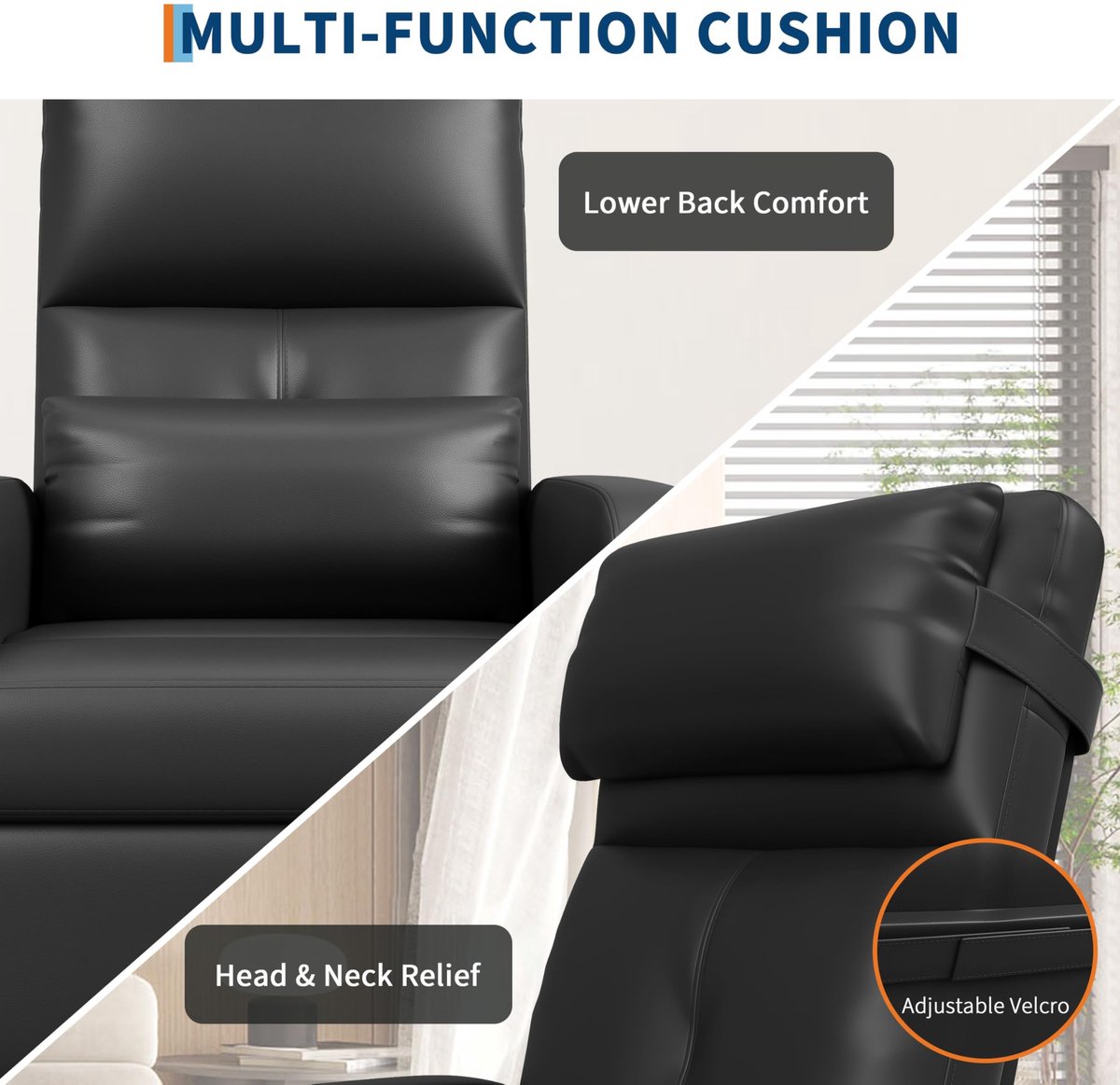Relaxstoel Massagestoel Elektrisch, PU-Leder, Verstelbare TV Fauteuil met Voetensteun en Verwarming, Luxe Ligstoel voor Woonkamer, Slaapkamer, Kantoor, Zwart – foto 5