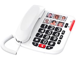 SNJY® Senioren Telefoon - Huistelefoon - Senioren Mobiele Telefoon - GSM - Met Foto's - Audioboost - Wit