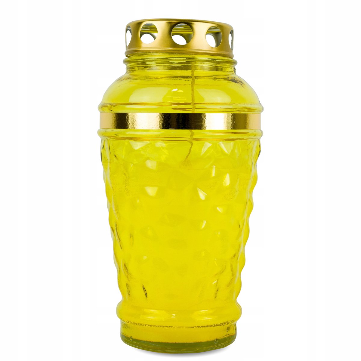 Gouden Glazen Znicz 21 cm - Gele Vulling, Lange Brandduur