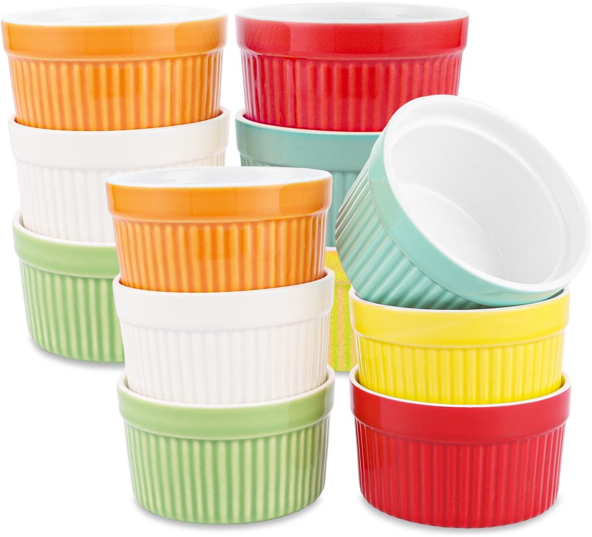 Dailygoods- Souffle Vormpjes Set van 12 - Ovenvast - Keramiek - 200 ml - Multicolor - Voor Desserts/Muffins - Ovenbakjes