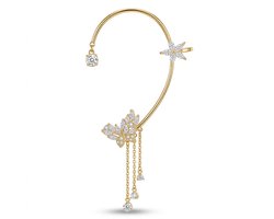 Goudkleurige ear cuff oorbellen dames bloemen design met hanger en ketting details kristal look oor cuff zonder piercing statement oorbel set paar pakket