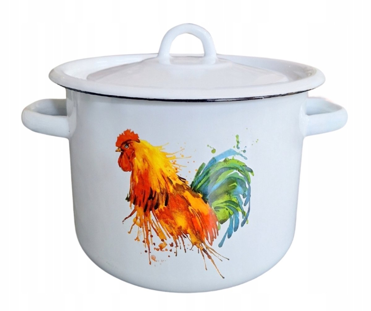 Net-Pol Emaille Pan met Deksel - Witte Haan - 16 cm - 2L
