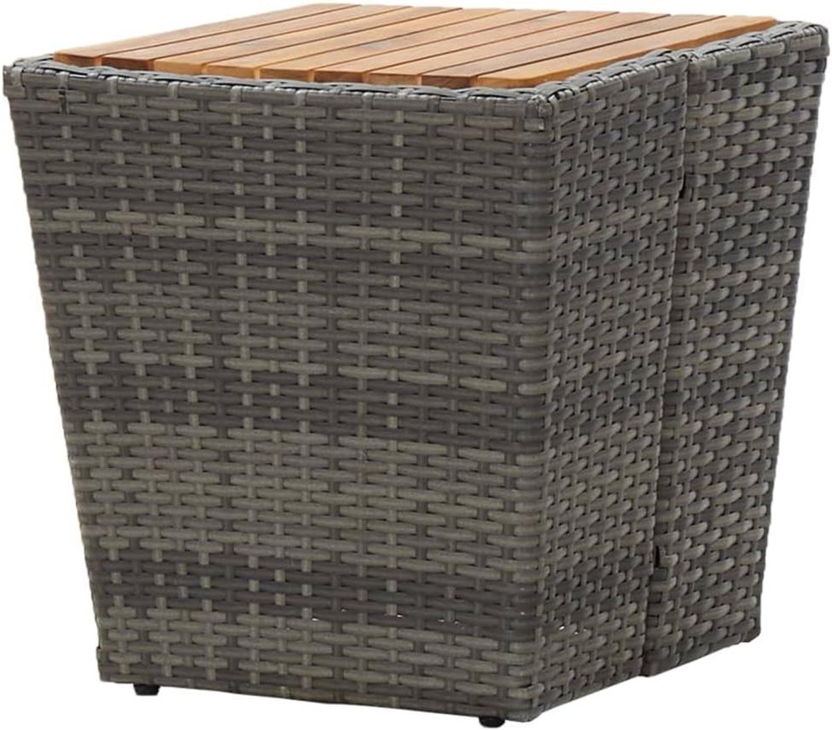 Rustieke bijzettafel - Tuinmeubel tafel - Buiten genieten - Weerbestendig rotan - 43 cm hoog - Grijs en hout