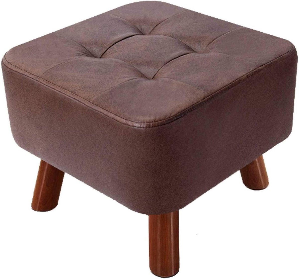 Vintage poef - Voetenbankje met poten - Extra zitplaats creëren - Massief houten poten - 40x40x34cm - A