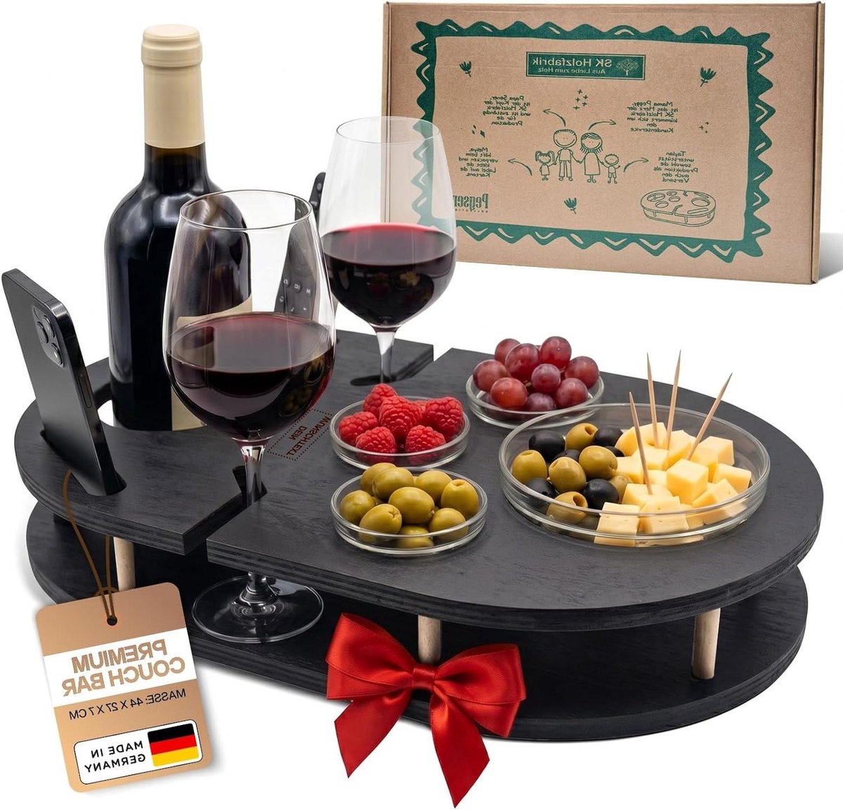 Bank Bar - Sofa Tafel - Drankjes Snacks - Handgemaakt Birchout - 1.8kg - Zwart