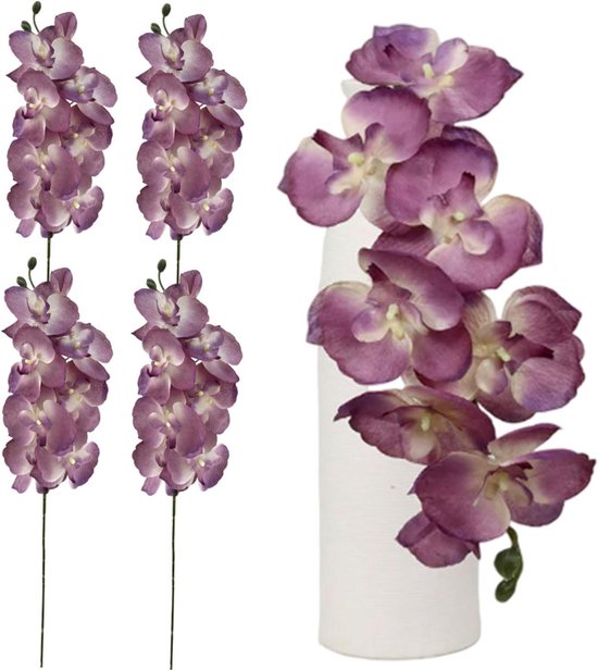 Kunstorchideeën stelen - Zijden bloemen - Huis decoreren - Levensechte uitstraling - 71 cm - Paars