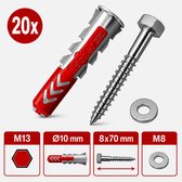 Fischer pluggen en schroeven set 10mm DUOPOWER houtdraadbouten (20 sets)