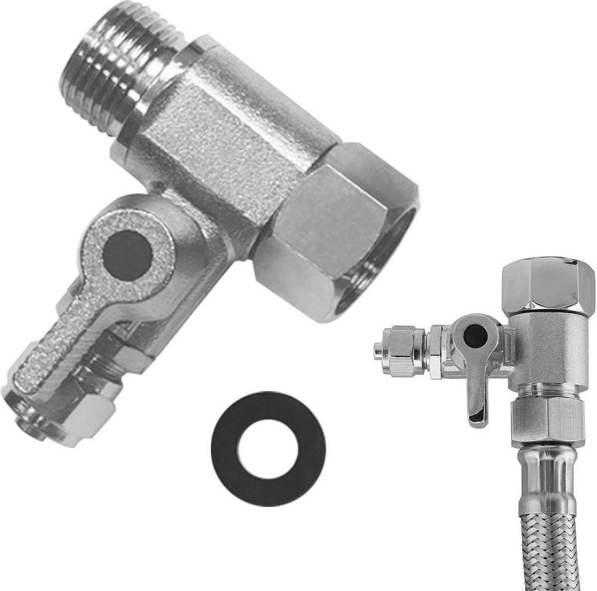 Dailygoods - T-stuk wateraansluitadapter - 3/8x3/8x1/4" kraanadapter - Lekvrije verbinding - Geschikt voor waterfilter - Aansluiting voor 2 apparaten