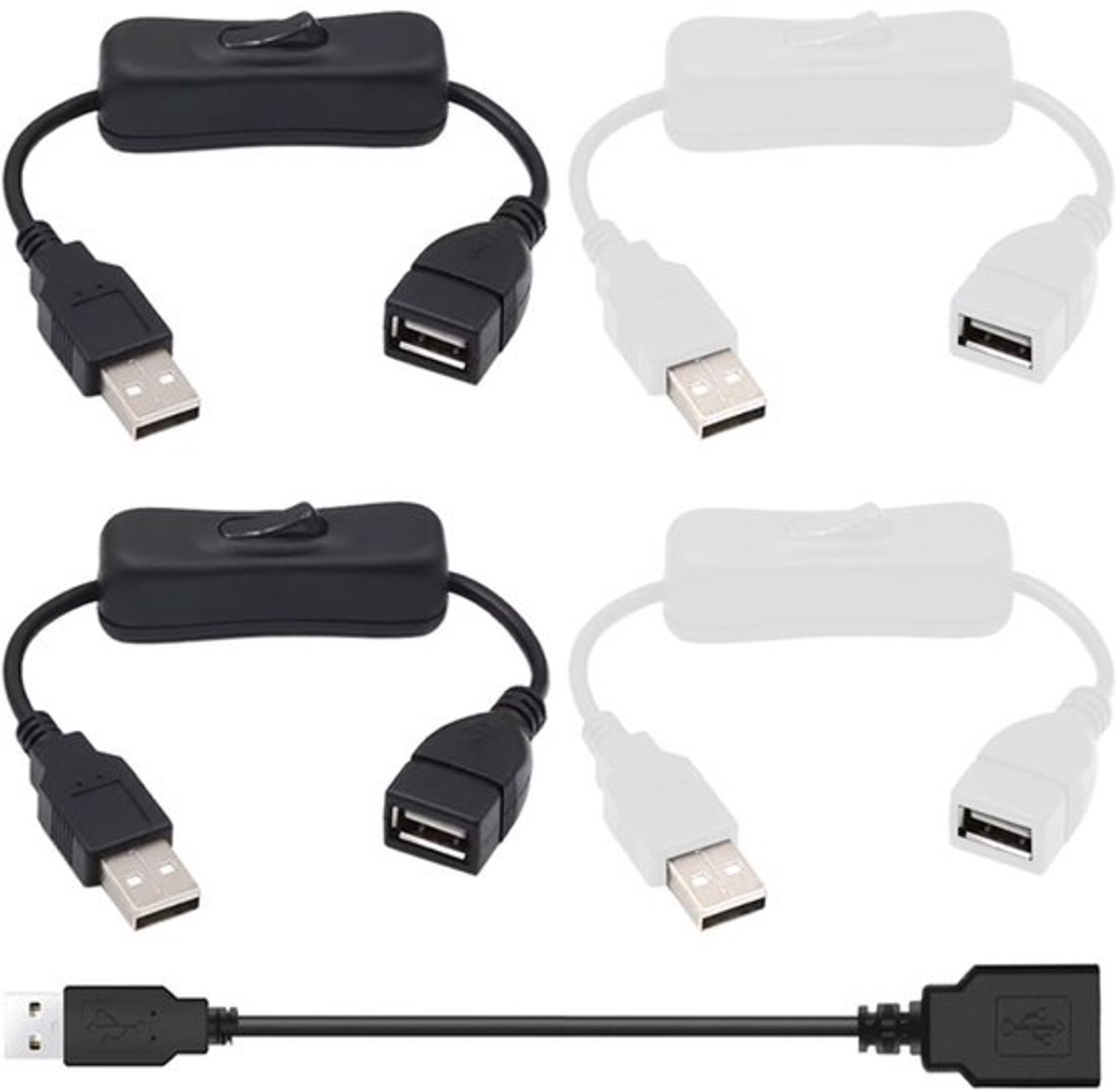Allecto - Usb 2.0 Kabel - 4Pcs - Verlengkabel met Aan/Uit Schakelaar