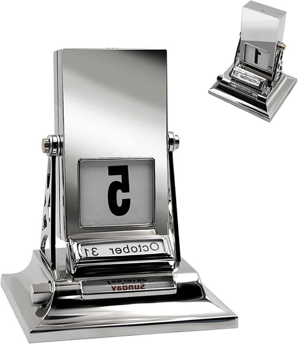 Bureaukalender - Tafelkalender Metaal - Datum Bijhouden - Eeuwigdurend Draaimechanisme - 8x7x11 cm - Zilver
