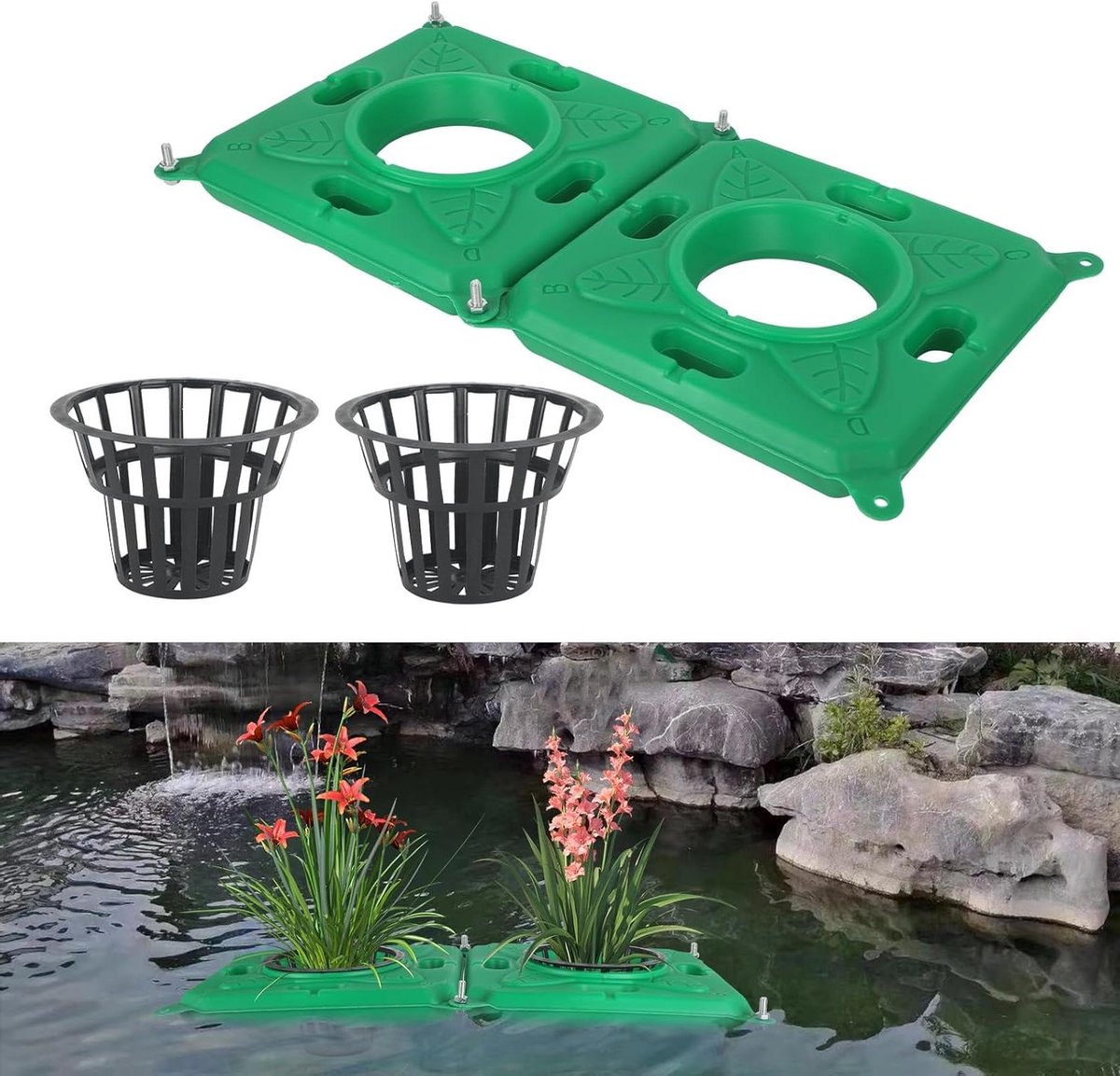 Drijvende Bloempot - Vijvermand Hydrocultuur - Waterplanten Kweken - Milieuvriendelijk Materiaal - 33x33x6 cm - Groen