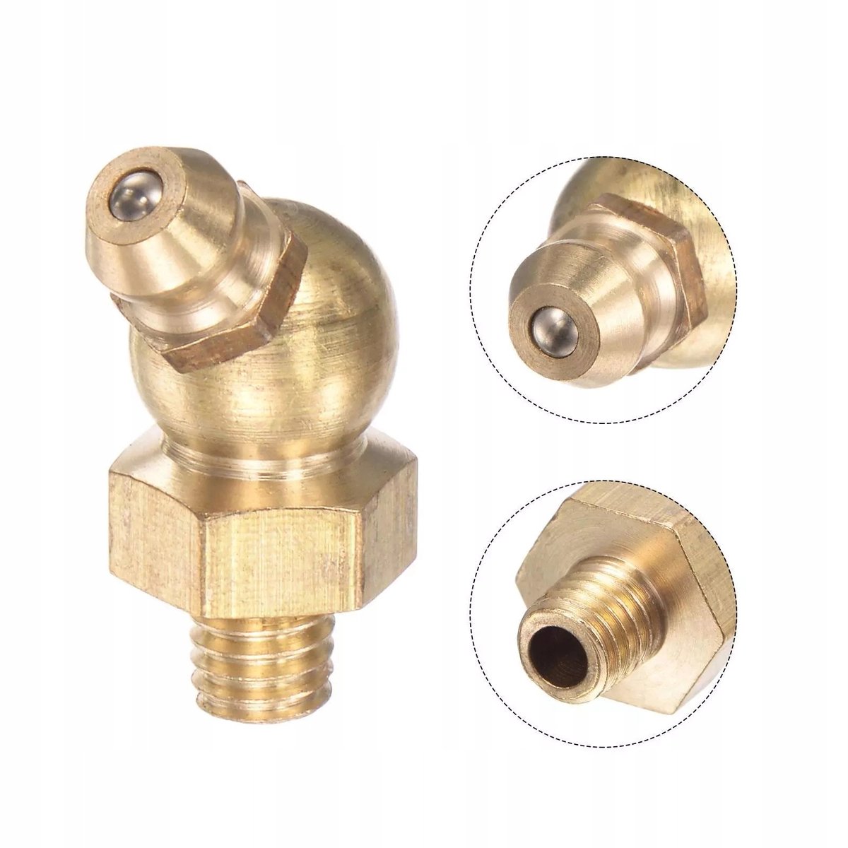 Messing Hoek smeernippel M6x1 45 degroen