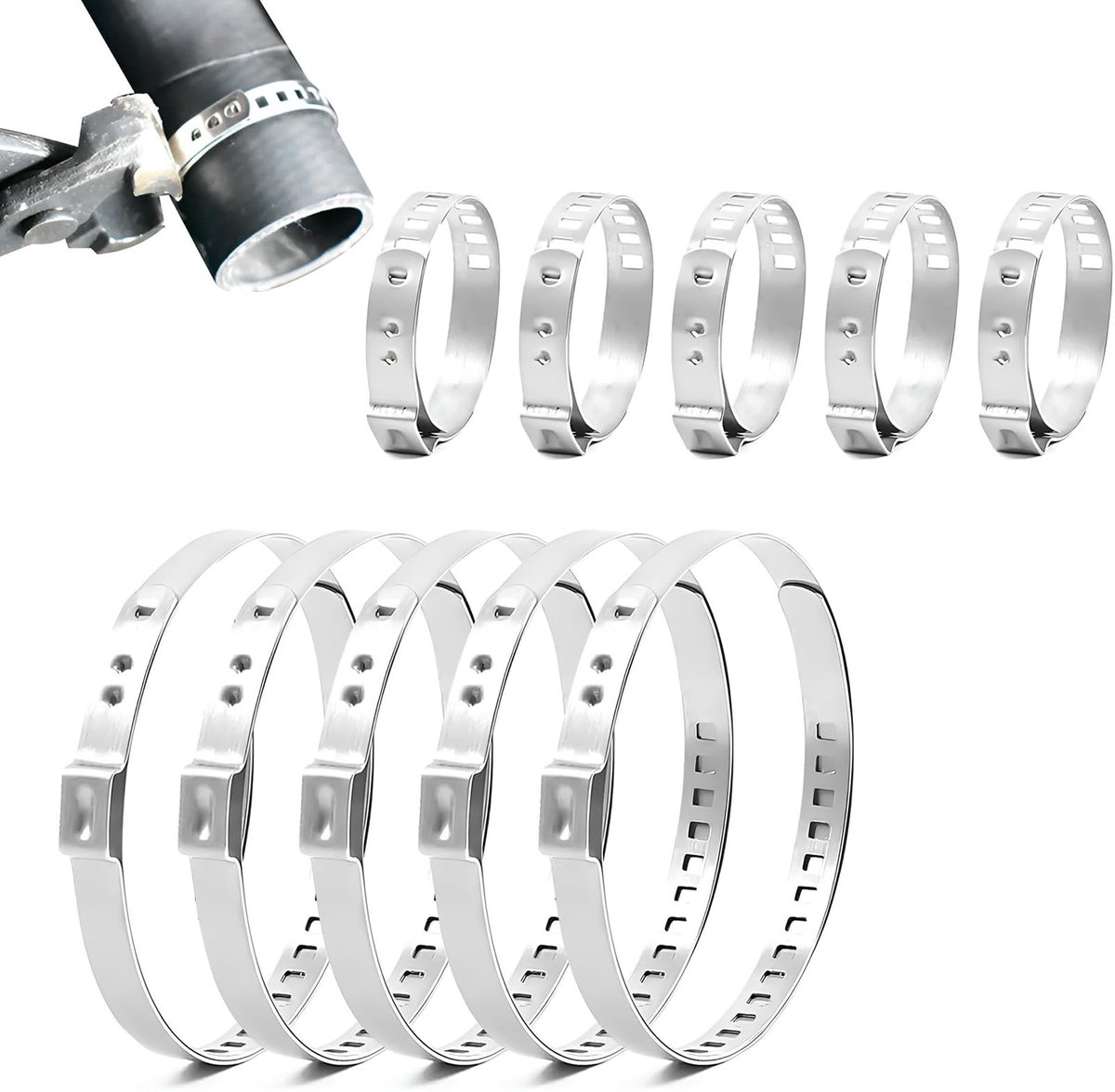 LIVIA HOME- CV Hoesband Set 10 Stuks - Slangklemmen RVS - Verstelbare Slangklemmen - Diameter 25-120 mm - Geschikt voor de meeste auto’s - Duurzaam en corrosiebestendig - Slangklem