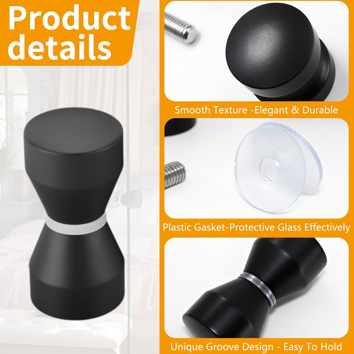 SOUQONE- Douchedeurknop Taps Toelopend - Handgreep Aluminium Zwart - Set van 2 - 62x30mm - Geschikt voor Douchewand - Beschermende Ring