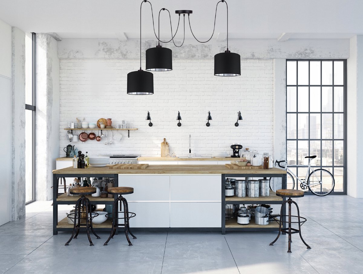 Moderne Zwarte Plafondlamp met Zilveren Accenten - 3xE27
