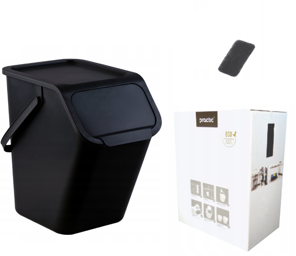 Praktische Bini Afvalscheidingsbak Zwart 25L - Geurfilter & Modulair