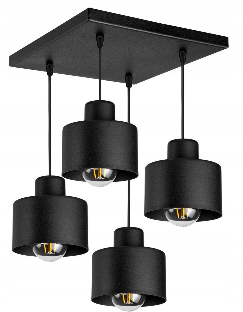 Loft Plafond Lamp Edison Zwart Metaal 4xE27 Verstelbaar