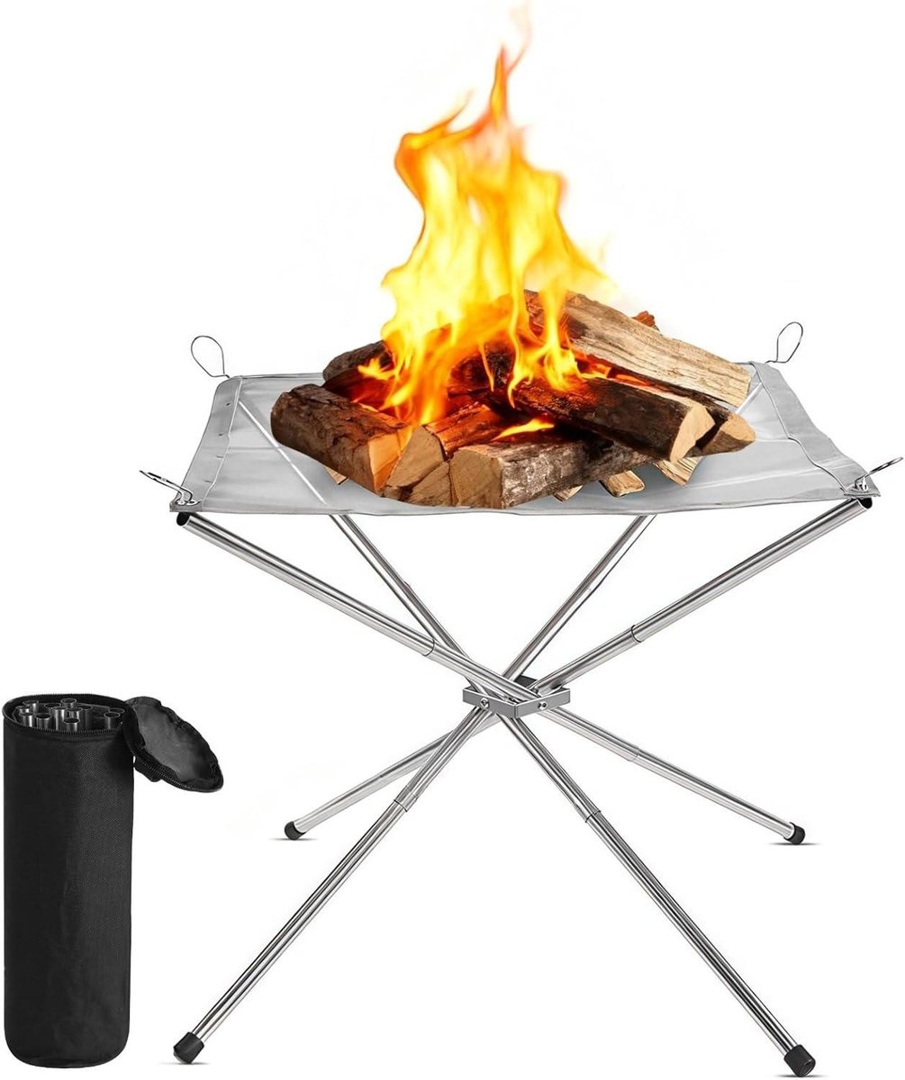 Camping vuurplaats - Buitenhaard standaard - Gezellige avonden - Roestvrij staal - 56 cm breed - Zilver
