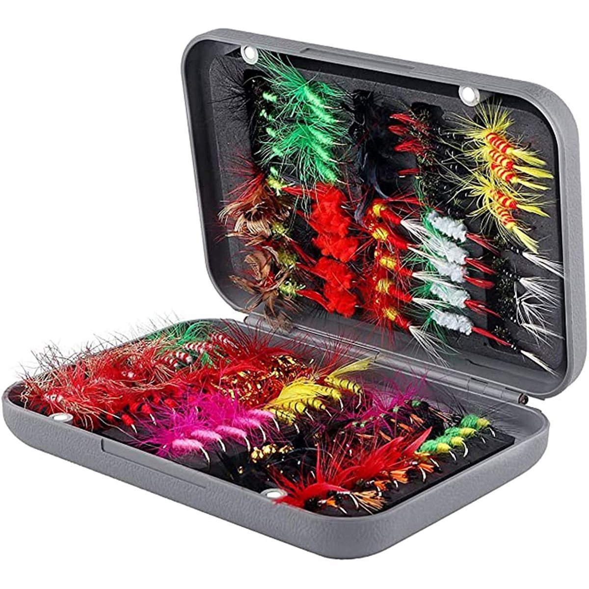 VLEMICO- Vliegvissen Kit 100 Stuks - Droge/Natte Vliegen - Waterdichte Doos - Forelvissen - Vliegenassortiment - 5 Maten van 14-20 mm