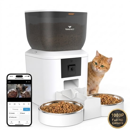 Tensfact Automatische Voerbak Kat 4L Wit met Full HD Camera - Automatische - €109,00