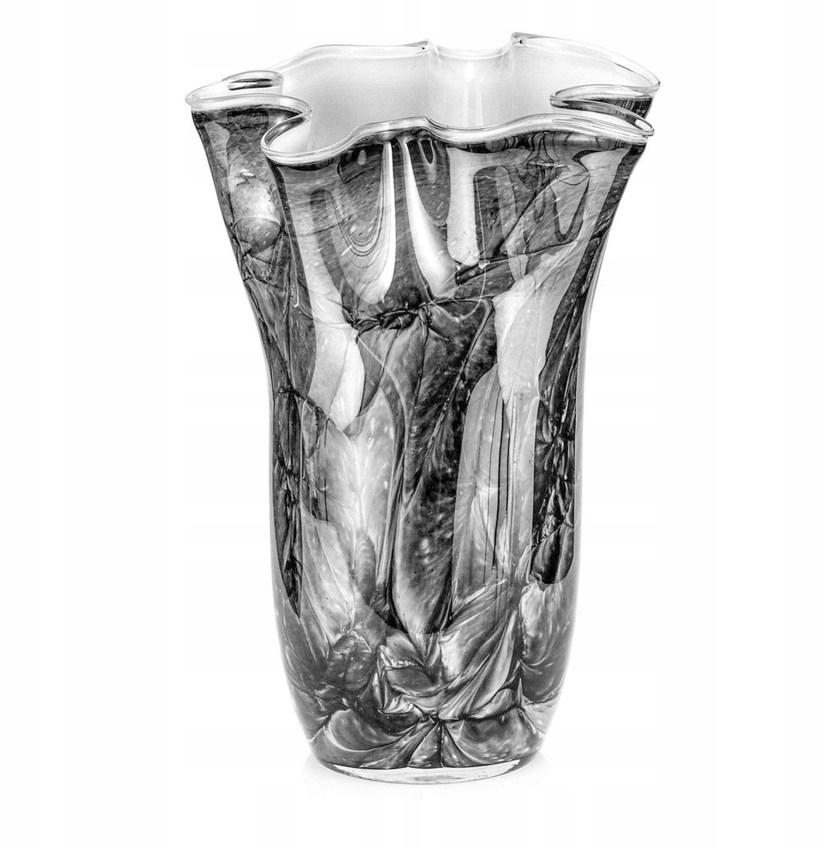 Grote Grijze Glazen Vaas 'Lint' 35 cm - Handgevormd Decoratief Object