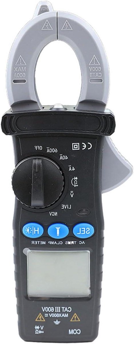 Klem Multimeter - Elektrische Tester - Nauwkeurig Meten - Verlichte Knoppen - 25mm Opening - Zwart