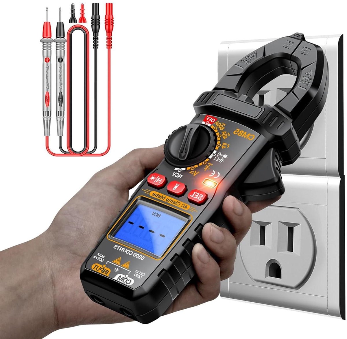 Klem multimeter - Stroomtester Ampèremeter - Elektrische metingen - Veelzijdige functies - 6000 Counts - Zwart