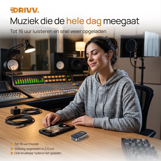 Drivv. Bluetooth Receiver - 16 uur draadloos - BT 5.0 - 3.5mm AUX - Bluetooth Ontvanger - Bluetooth Receiver Auto — afbeelding 4