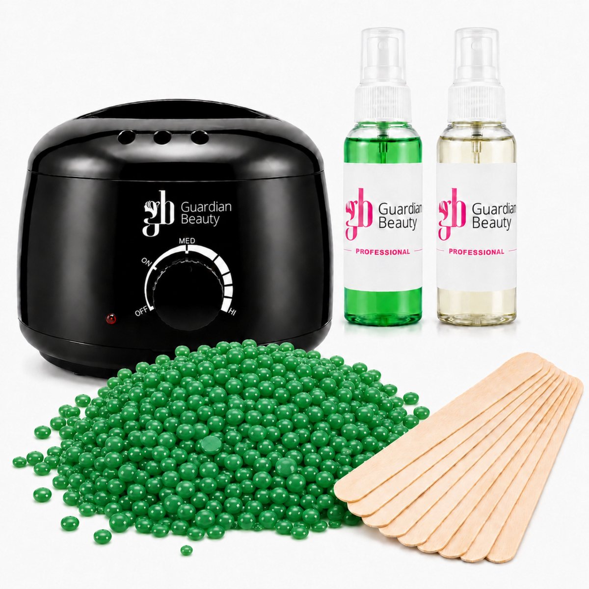 Guardian Beauty Wax Warmer - Ontharingset - Zwart - 500g Aloe Harde Wasbonen - 60ml Pre en Na Wax Spray + 20 stuks Spatels