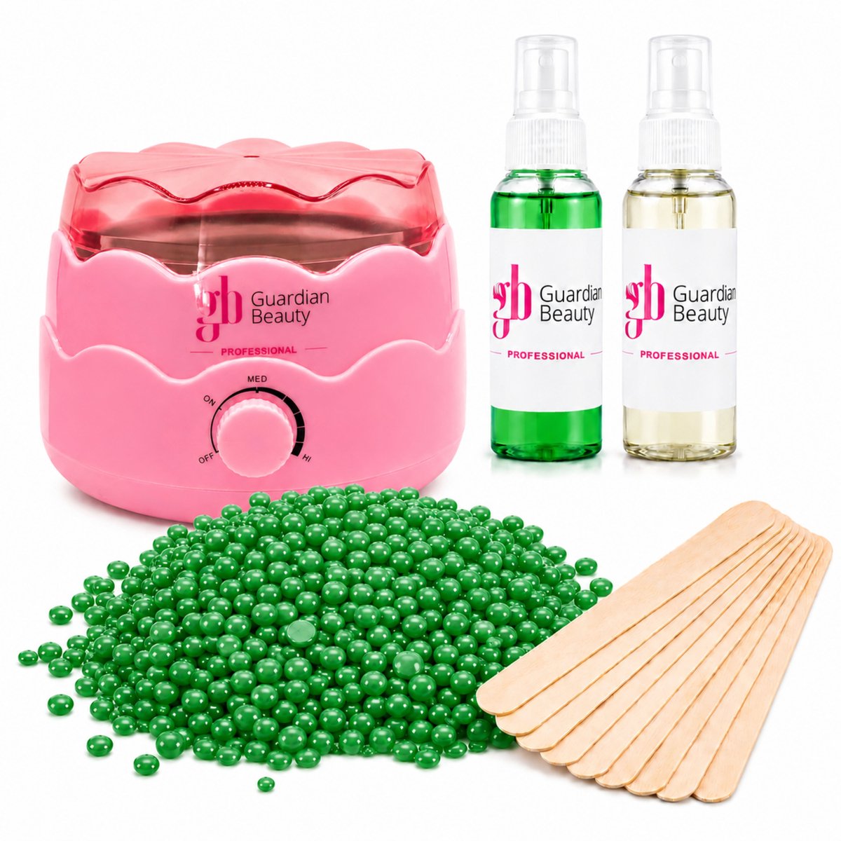 Guardian Beauty Wax Warmer SET - Ontharingset - Roze - 500g Aloe Harde Wasbonen - 60ml Pre en Na Wax Spray + 20 stuks Spatels