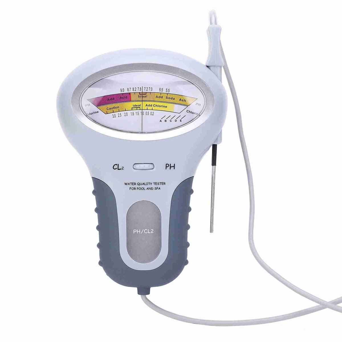 RosaBloom PH-chloormeter - Chloortester - PH-tester - Zwembadtester - Digitaal - Meetapparaat - 18,5x13x6 cm - Kunststof - Grijs
