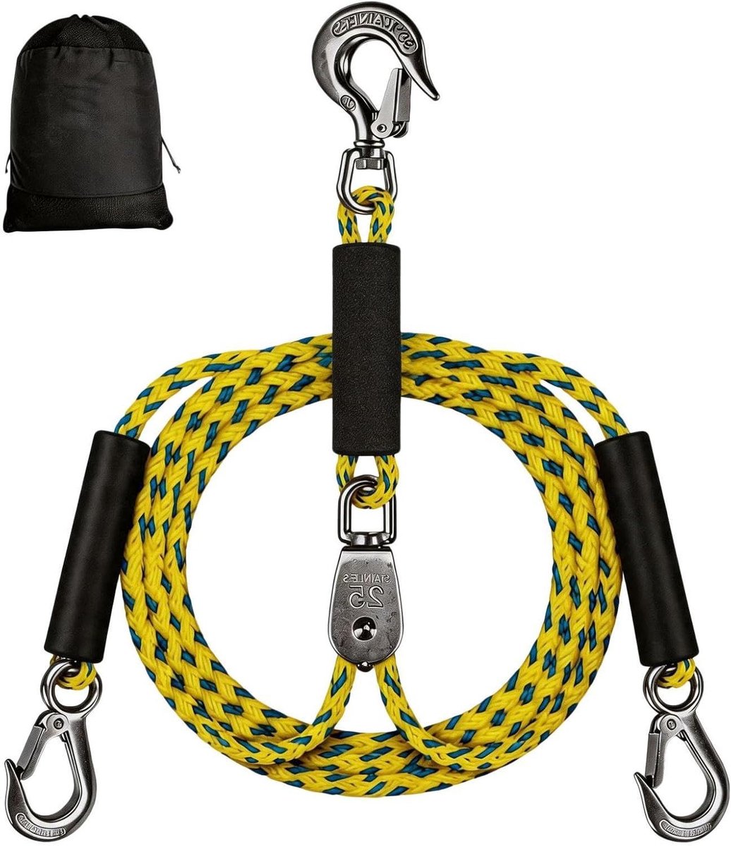 Watersport Sleepkabel - Trekband Boot - Waterskiën Tuben - 360 Draaibare Katrol - 2.4 Meter - Geel Blauw