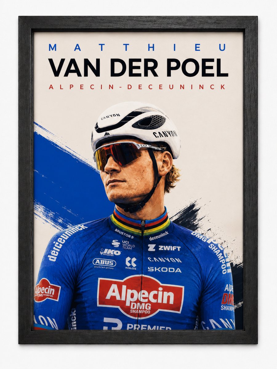 Mathieu van der Poel Poster | Wielrenner & Wereldkampioen | Inclusief Zwarte A4 Lijst | Wielrennen