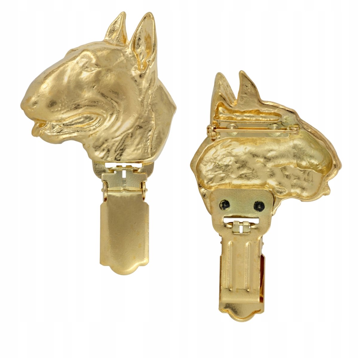 Vergulde Bull Terrier Brosch met Startnummer Clip