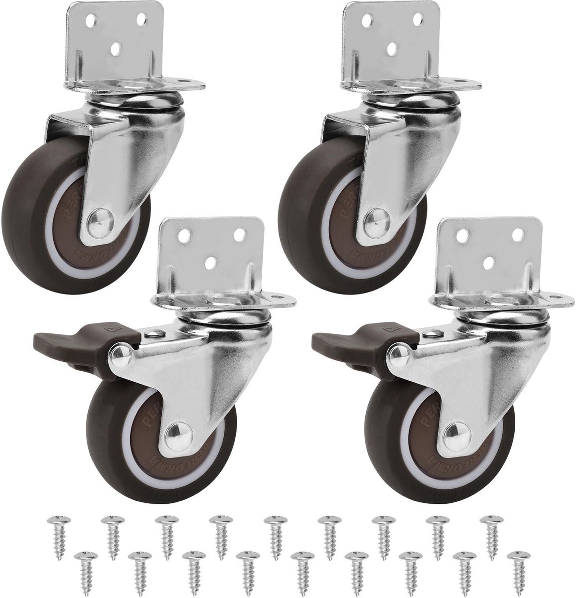 ZEYNOMAX- Meubelwielen 50 mm - Zwenkwielen set van 4 - Zware wielen met rem - Draagvermogen 120 kg - L-vormige montageplaat - Stabiele en duurzame structuur