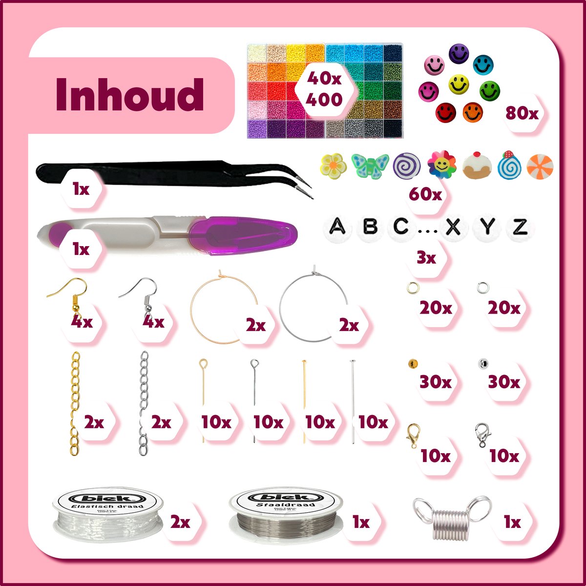 Kralenset BIEK20® - Glaskralen - Rocailles kralen - Armbandjes maken met kraaltjes - Polymeer Kralen Set - Kralendoos - Letterkralen - Kralenketting - Incl. Giftbox — afbeelding 2